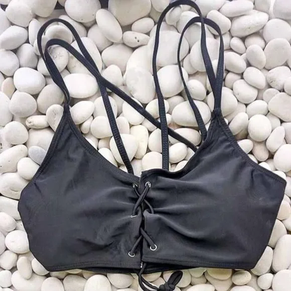 Lace Up Front Racer Bikini Swimsuit Two Piece Set - Picture 8 of 11